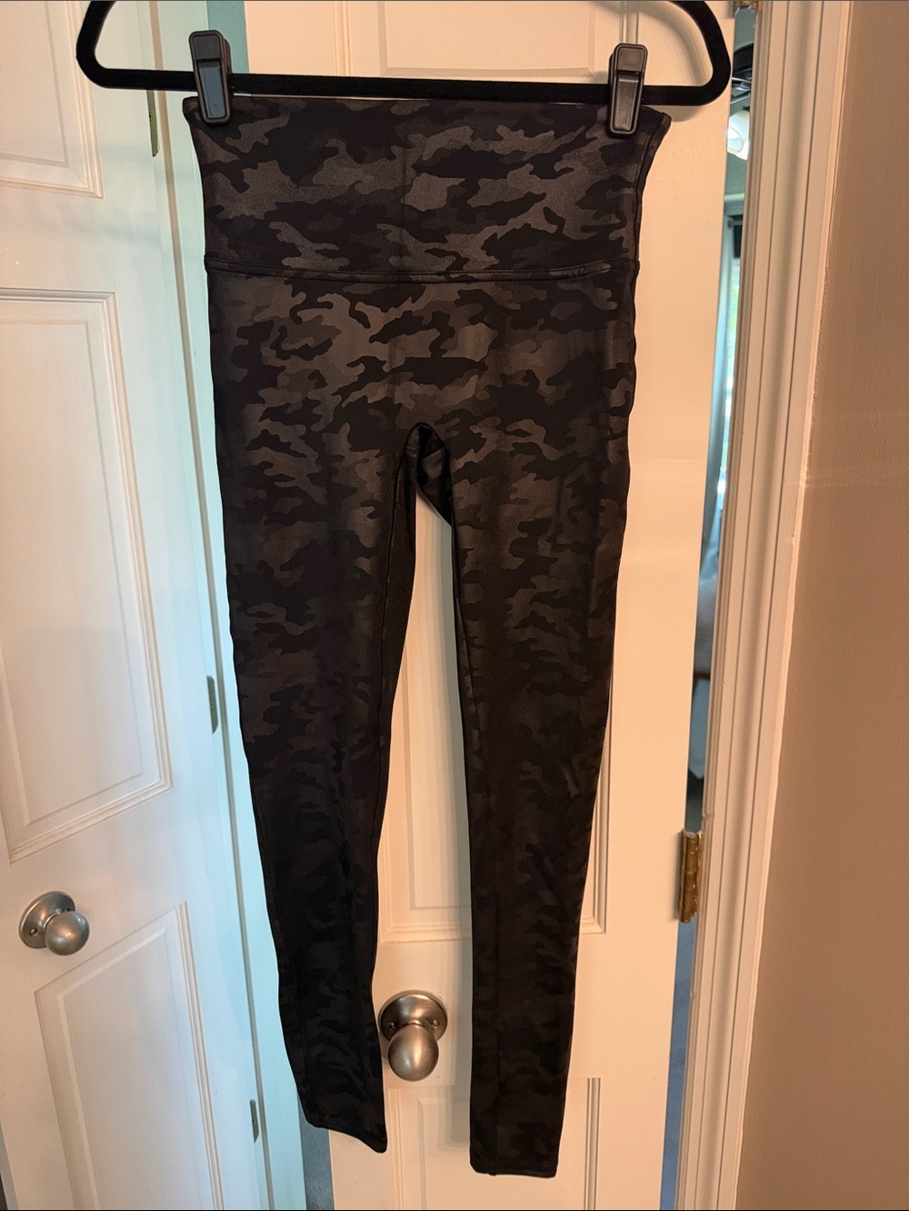 SPANX Black & Gray Camo faux leather High-Waist Leggings